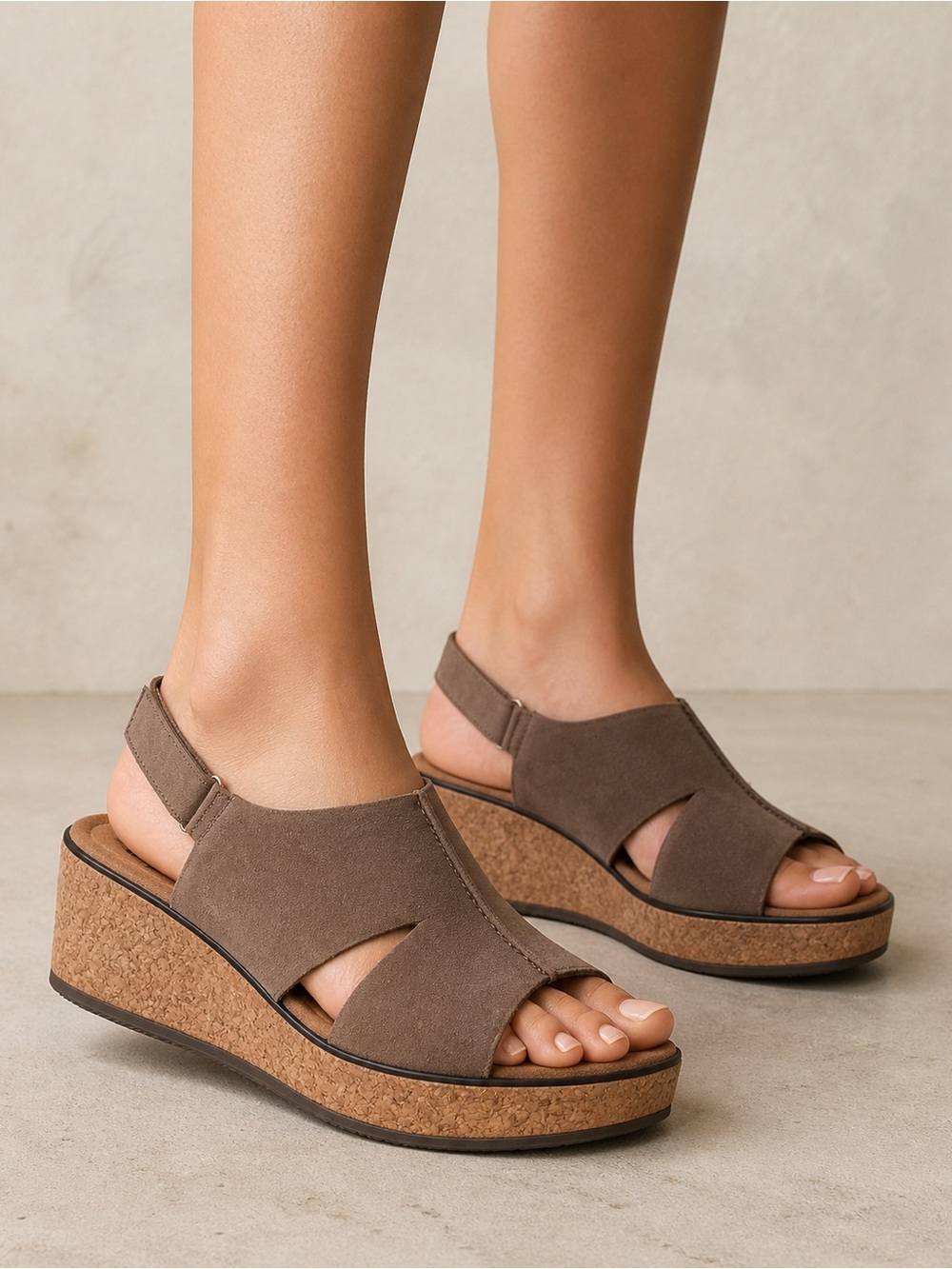 Women's Brown Cork Platform Slingback Sandals